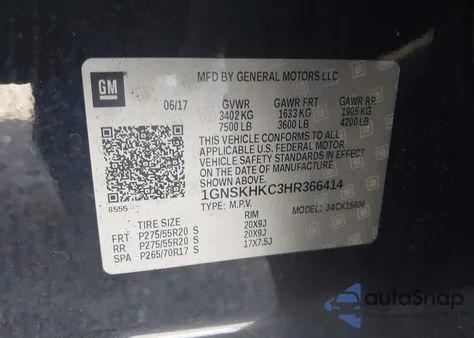 2017 Chevrolet Suburban Lt from USA, damaged, VIN 1GNSKHKC3HR366414